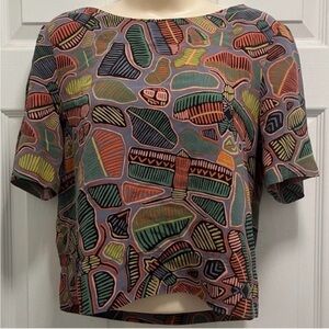 Kate Spade Saturday Silk Dragonfly/Abstract Print Cropped Blouse - XS - EUC